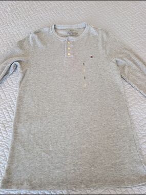 Tommy Hilfiger Men's Thermal Shirt Size S Gray Henley Long Sleeve (0381)